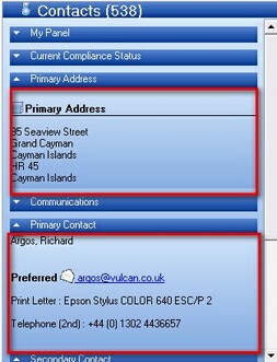 Contact panel highlighted